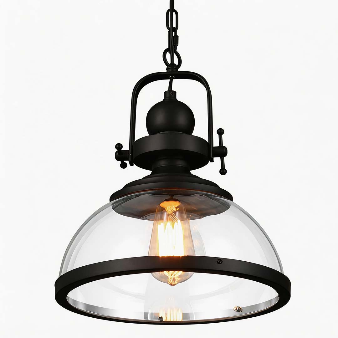 Ember Clear Glass Pendant Light Industrial Bowl Shade Hanging Light for Kitchen Islands