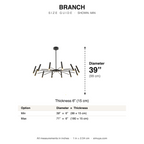Branch Adjustable Sputnik LED Chandelier Modern size guide with dimensions
