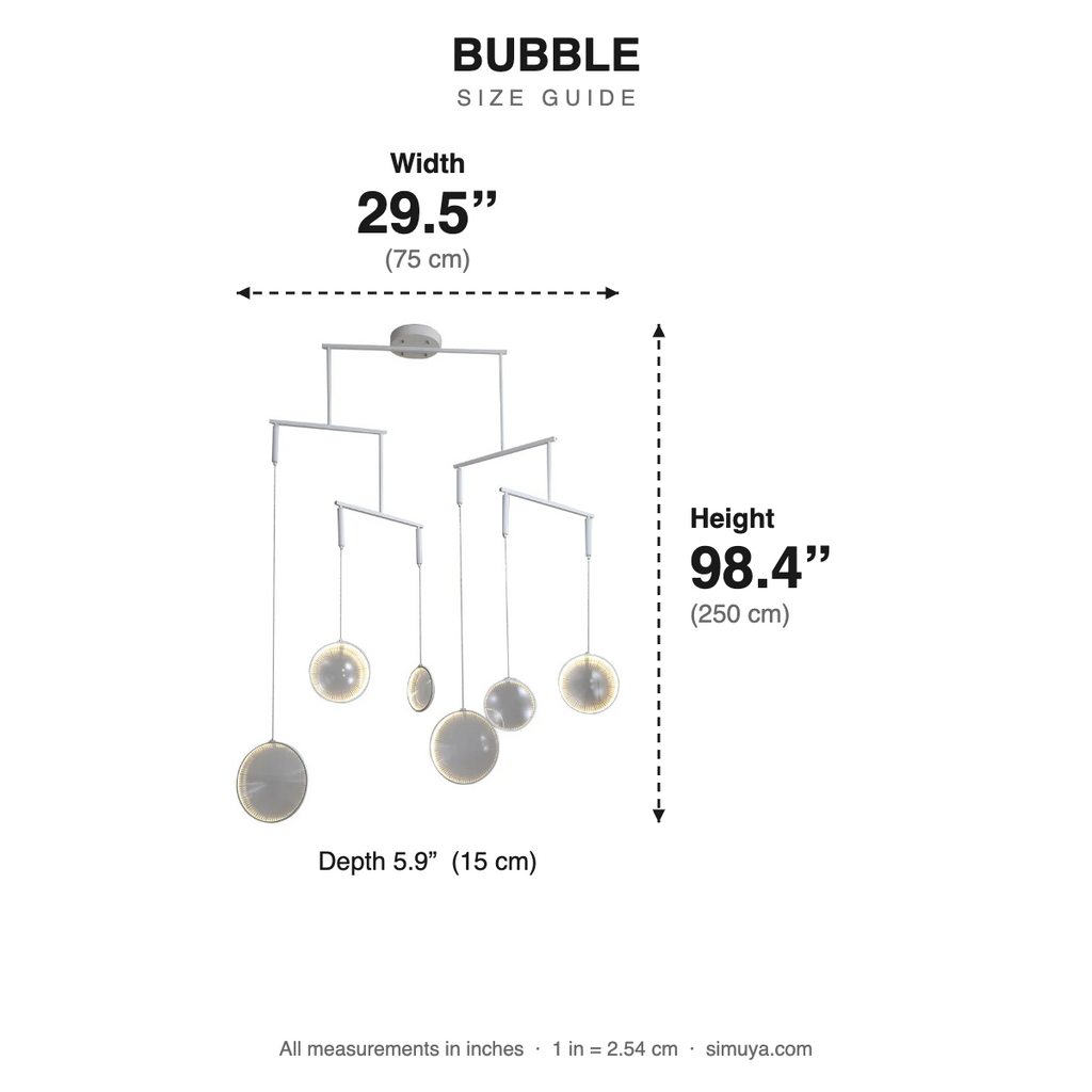 Bubble White Ring LED Chandelier Modern size guide with dimensions