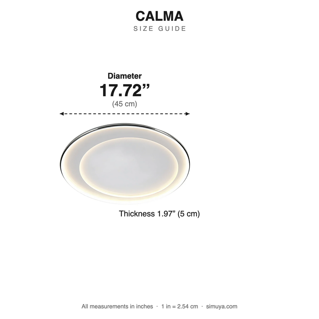 Calma Round LED Flush Mount Ceiling size guide with dimensions