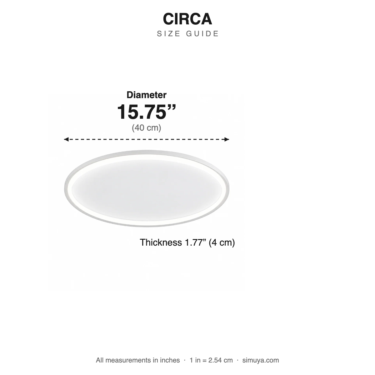 Circa LED Circle Ceiling Light Slim size guide with dimensions