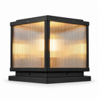 Cassia Ribbed Glass Square Pillar Light Stainless Steel Outdoor Post Light for Gardens and Gates