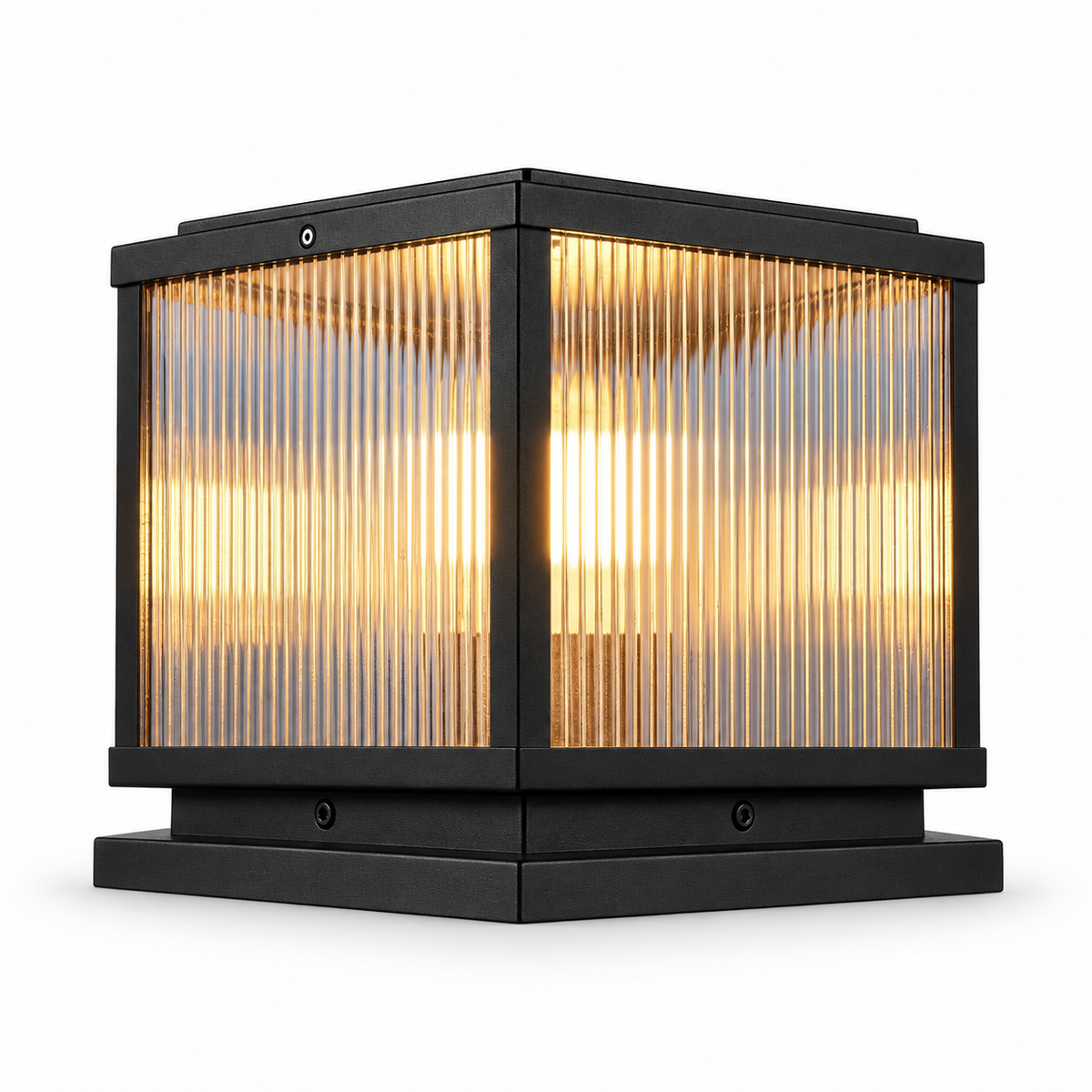 Cassia Ribbed Glass Square Pillar Light Stainless Steel Outdoor Post Light for Gardens and Gates