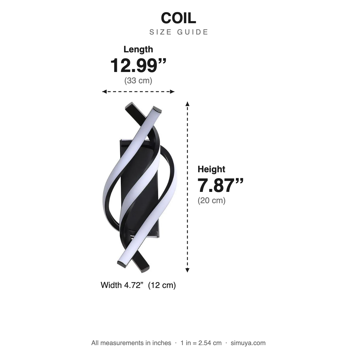 Coil Spiral Wall Sconce Modern Minimalist size guide with dimensions