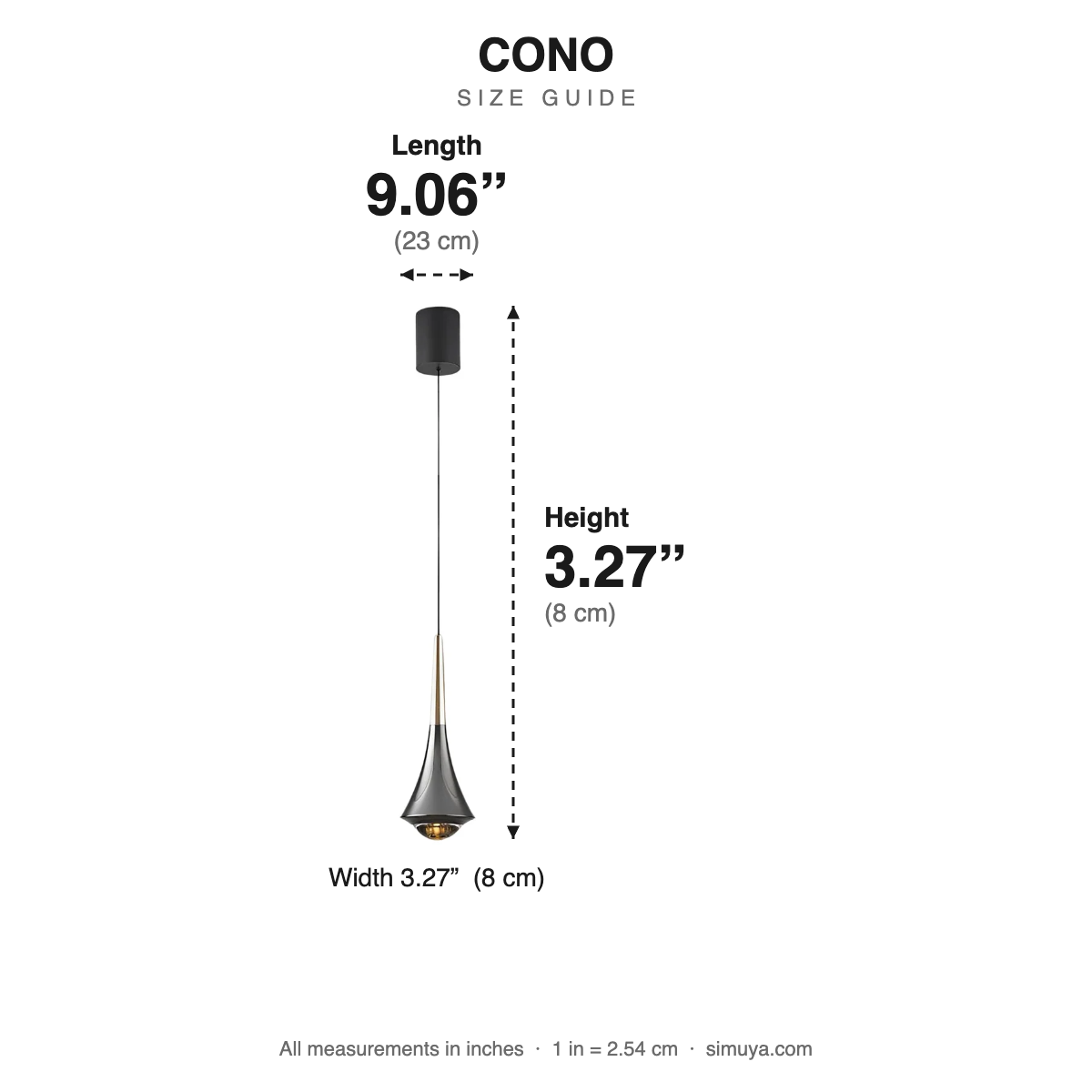 Cono Mini Cone Pendant Light Modern size guide with dimensions