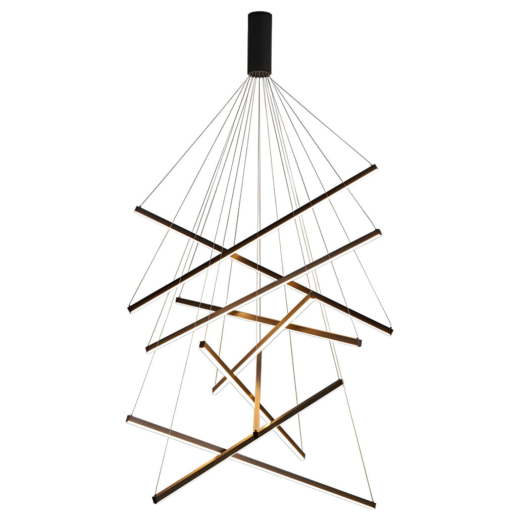 Criss Linear LED Chandelier Modern Black Crossed Bar Ceiling Light with Remote Dimming