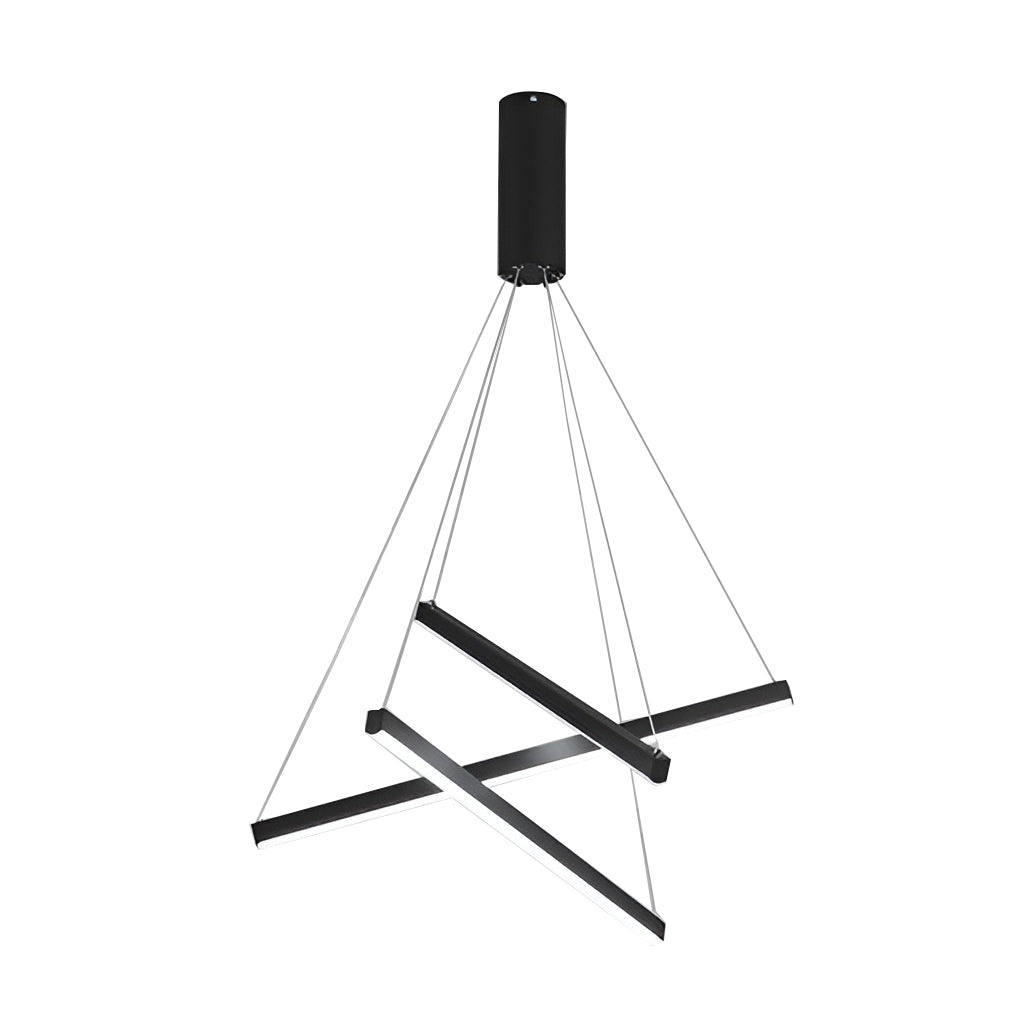 Criss Linear LED Chandelier Modern Black Crossed Bar Ceiling Light with Remote Dimming