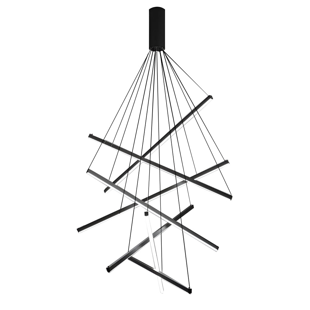 Criss Linear LED Chandelier Modern Black Crossed Bar Ceiling Light with Remote Dimming