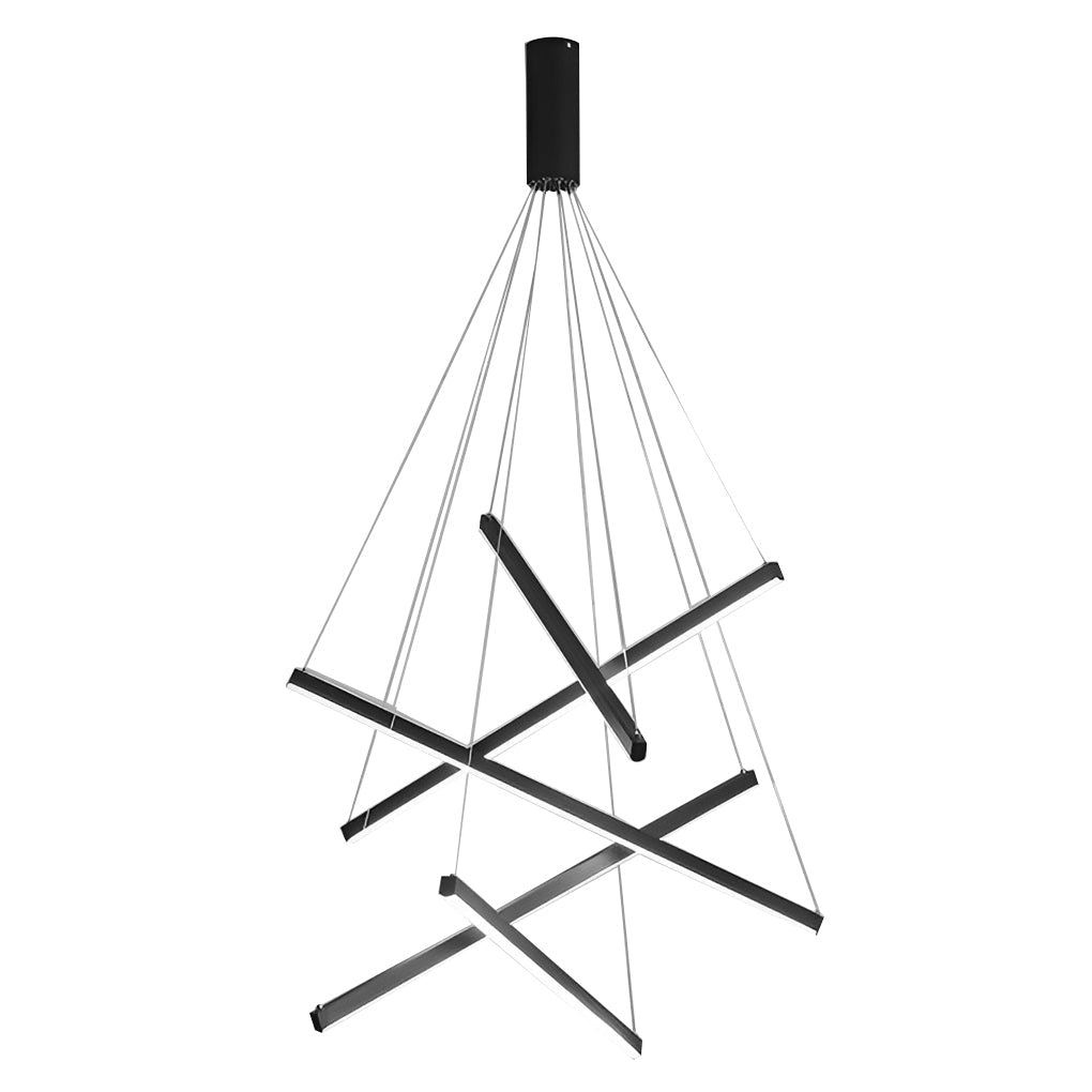 Criss Linear LED Chandelier Modern Black Crossed Bar Ceiling Light with Remote Dimming