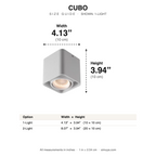 Cubo Surface Mount Square LED Spotlight size guide with dimensions