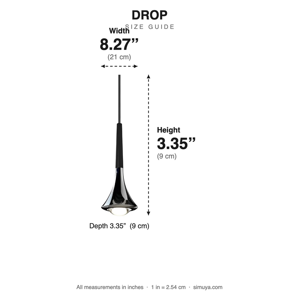 Drop Mini Teardrop Pendant Light Modern size guide with dimensions