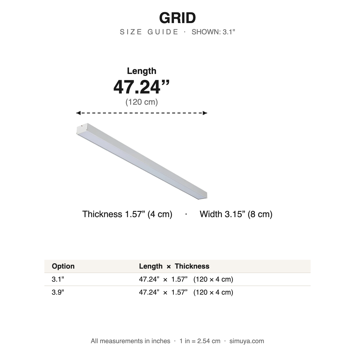 Grid Commercial Linear LED Pendant Light size guide with dimensions