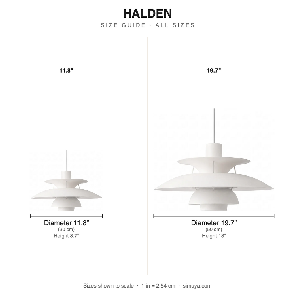 Halden Layered Metal Dome Pendant Light size chart all sizes with dimensions