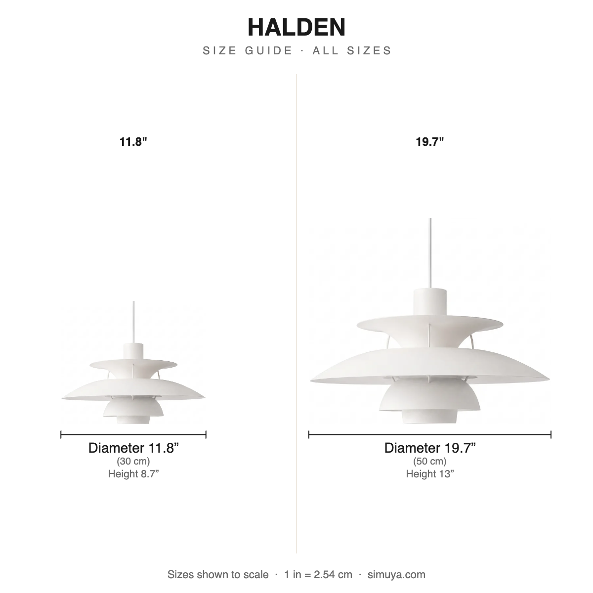 Halden Layered Metal Dome Pendant Light size chart all sizes with dimensions