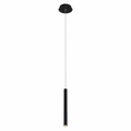 Black thin cylinder LED pendant light on white background