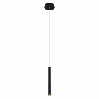 Black thin cylinder LED pendant light on white background