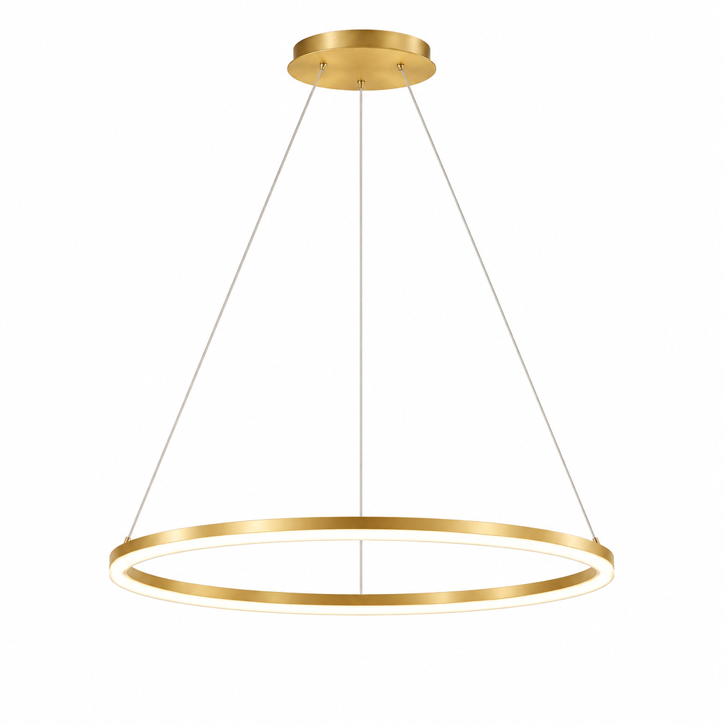 Gold modern round LED ring chandelier on white background