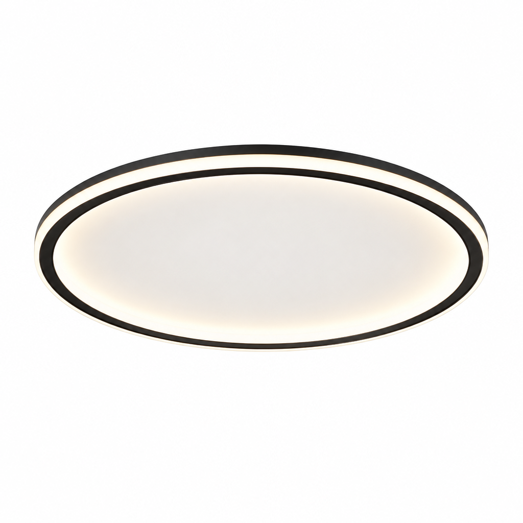 Black slim round LED circle ceiling light on white background