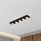 Recessed frameless linear LED downlight close-up in the ceiling