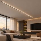 Recessed LED aluminum channel strip light in a living room ceiling