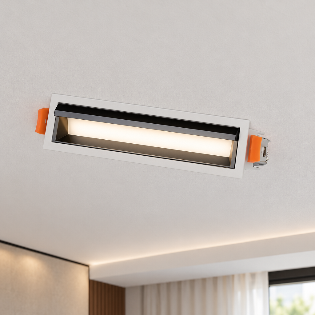 Recessed linear LED spotlight close-up in the ceiling