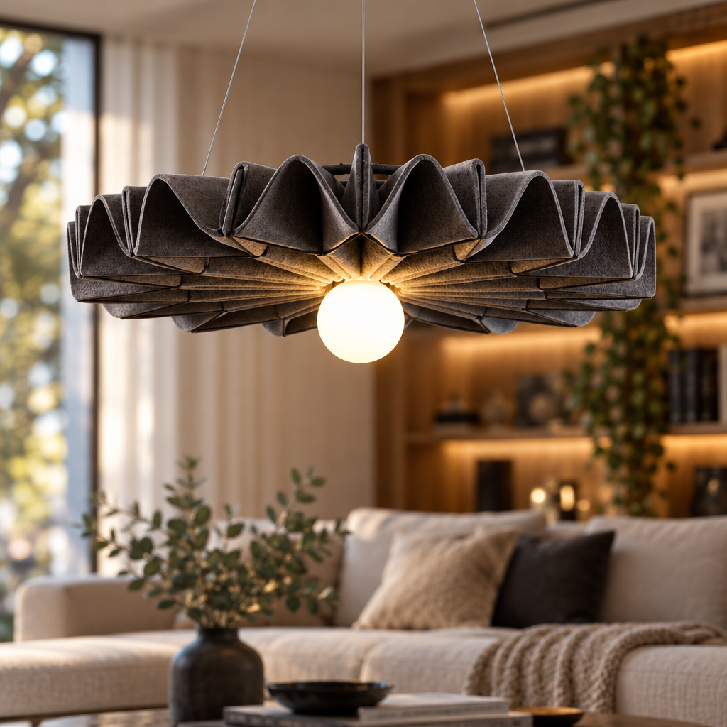 Acoustic felt pendant light close-up detail