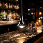 Drop mini teardrop pendant light close-up detail lit up
