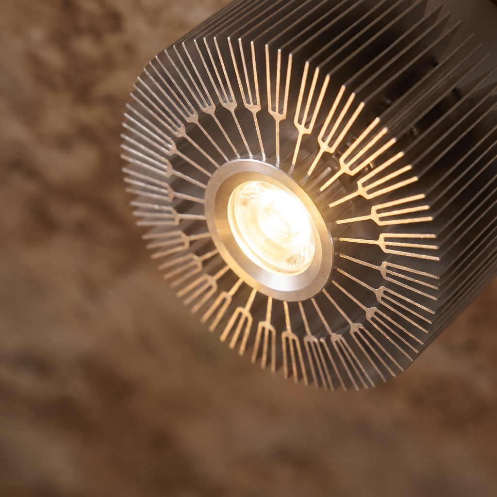 Soleil sunburst LED ceiling light close-up detail lit up