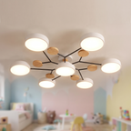 Pixie kids sputnik flower LED ceiling chandelier close-up detail lit up