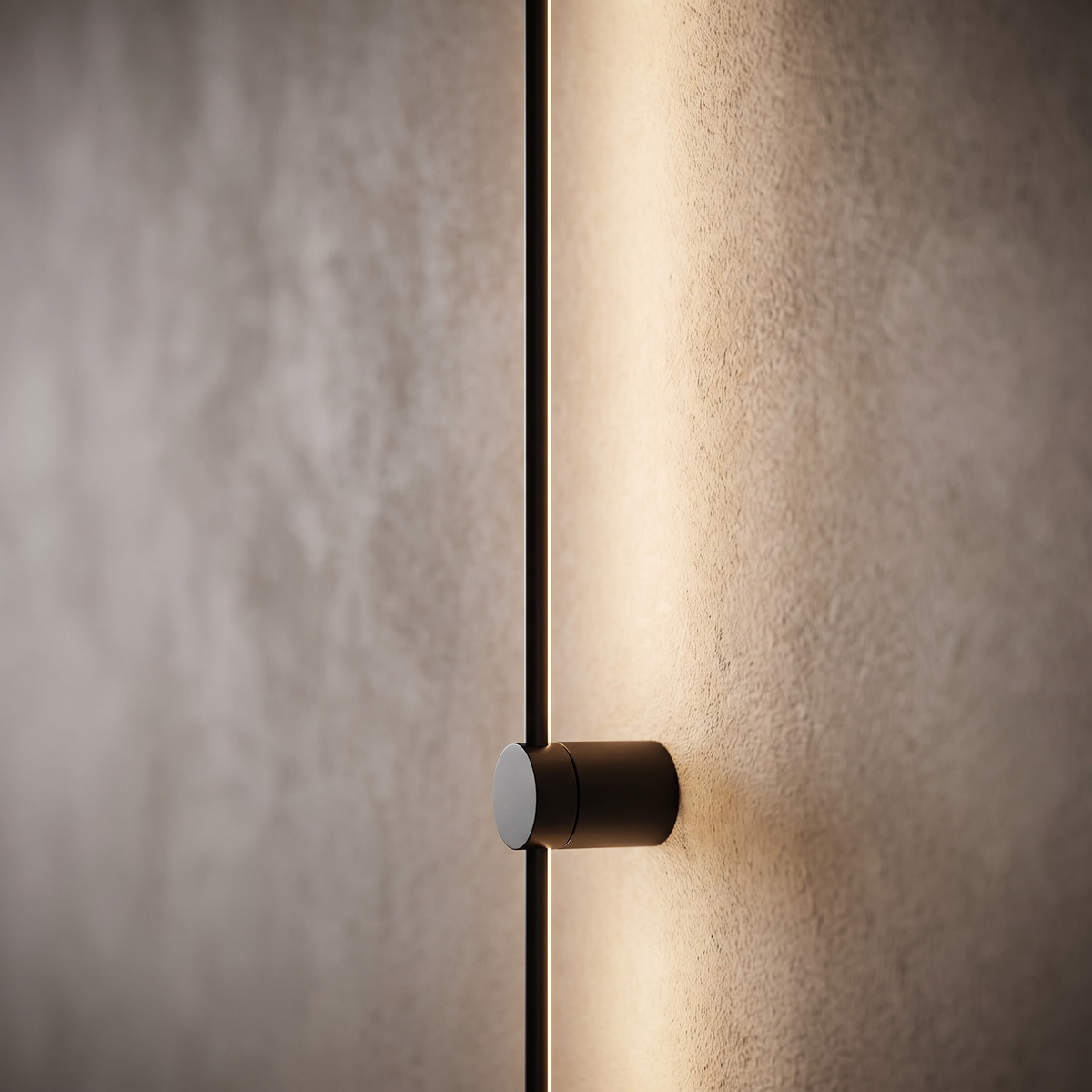 Slate ultra-thin linear LED wall light close-up detail lit up