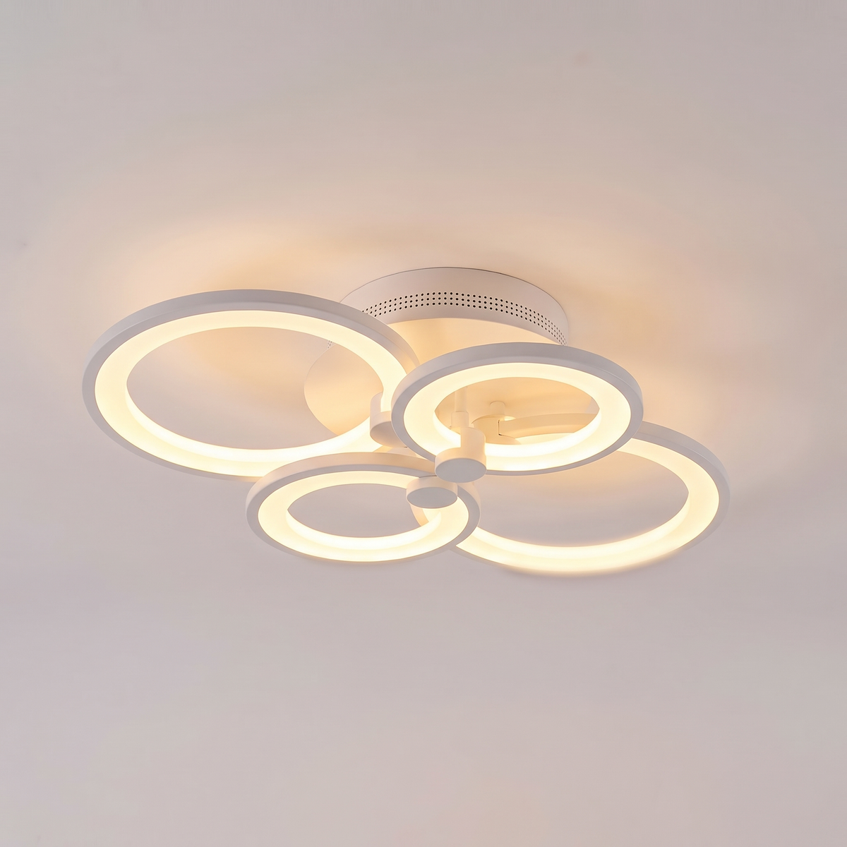 Ripple overlapping rings LED ceiling light close-up detail lit up