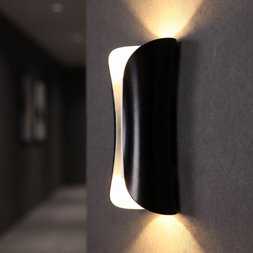 Beam up-and-down LED wall light close-up detail lit up
