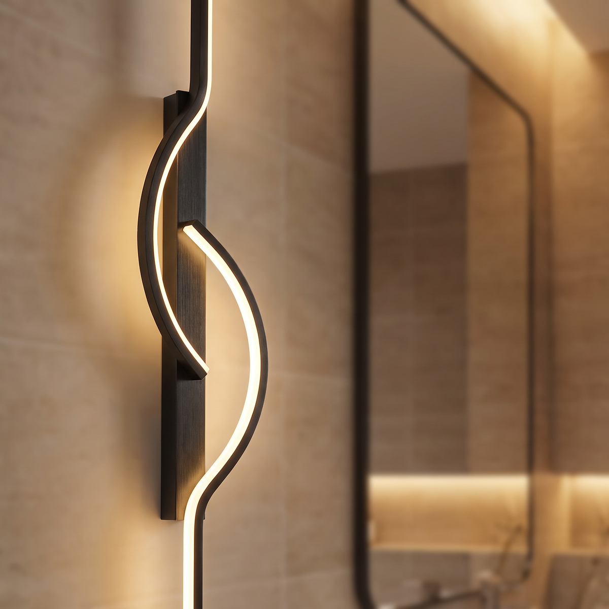 Ardent linear LED wall sconce close-up detail lit up