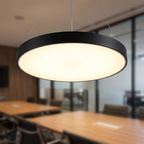 Orbis LED ring pendant light close-up detail lit up