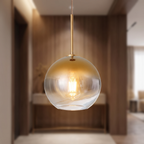 Bulle glass globe pendant light close-up detail lit up
