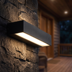 Strata linear LED outdoor wall light close-up detail lit up