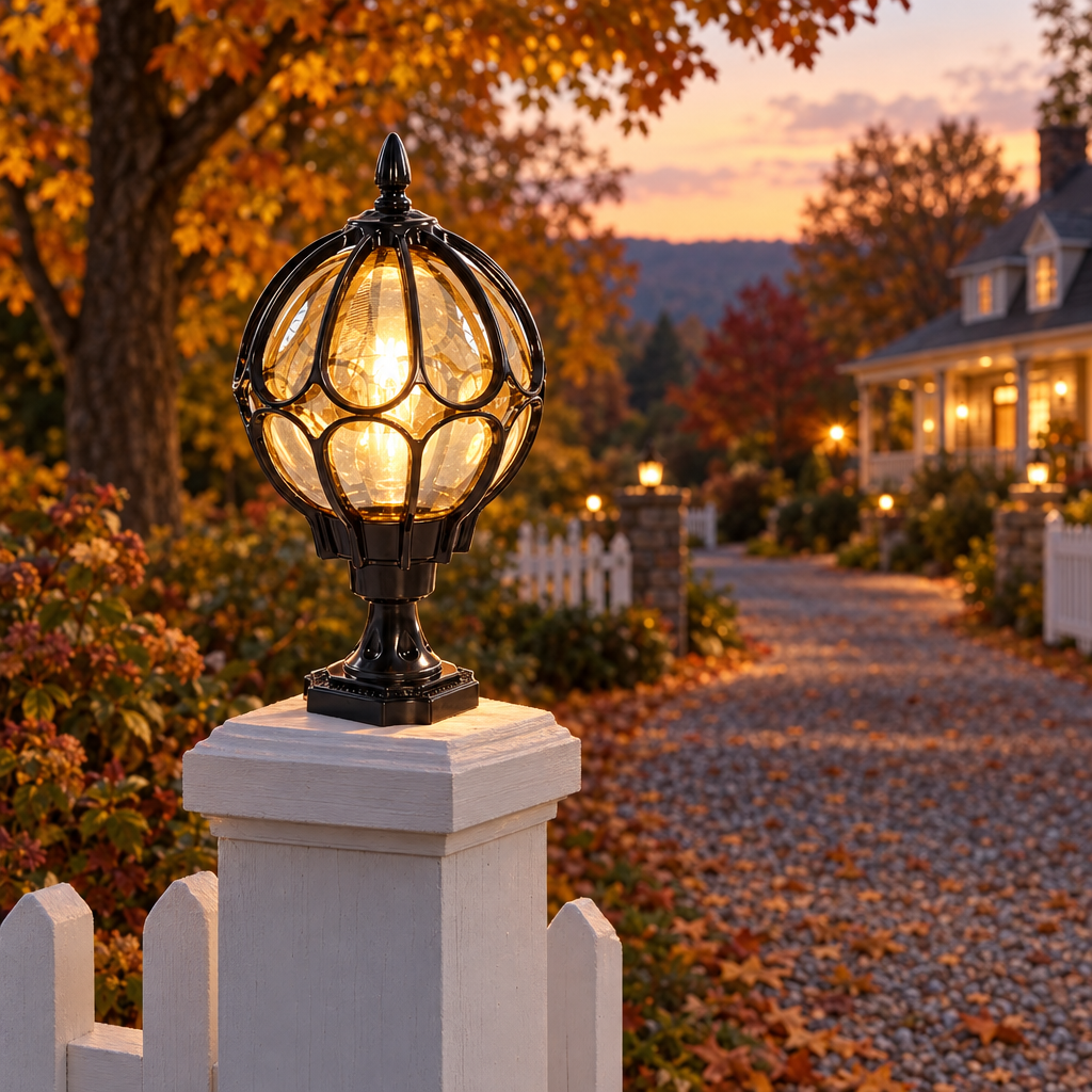 Orbe globe pillar lamp at a country inn entrance