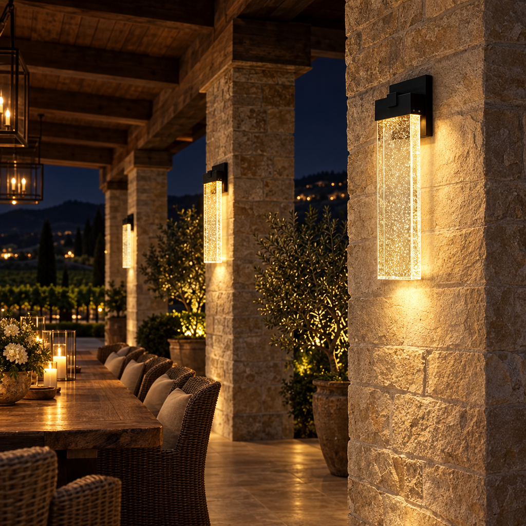 Bolla wall lights on a Napa estate loggia