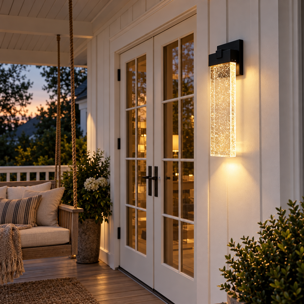 Bolla wall light on a farmhouse back porch