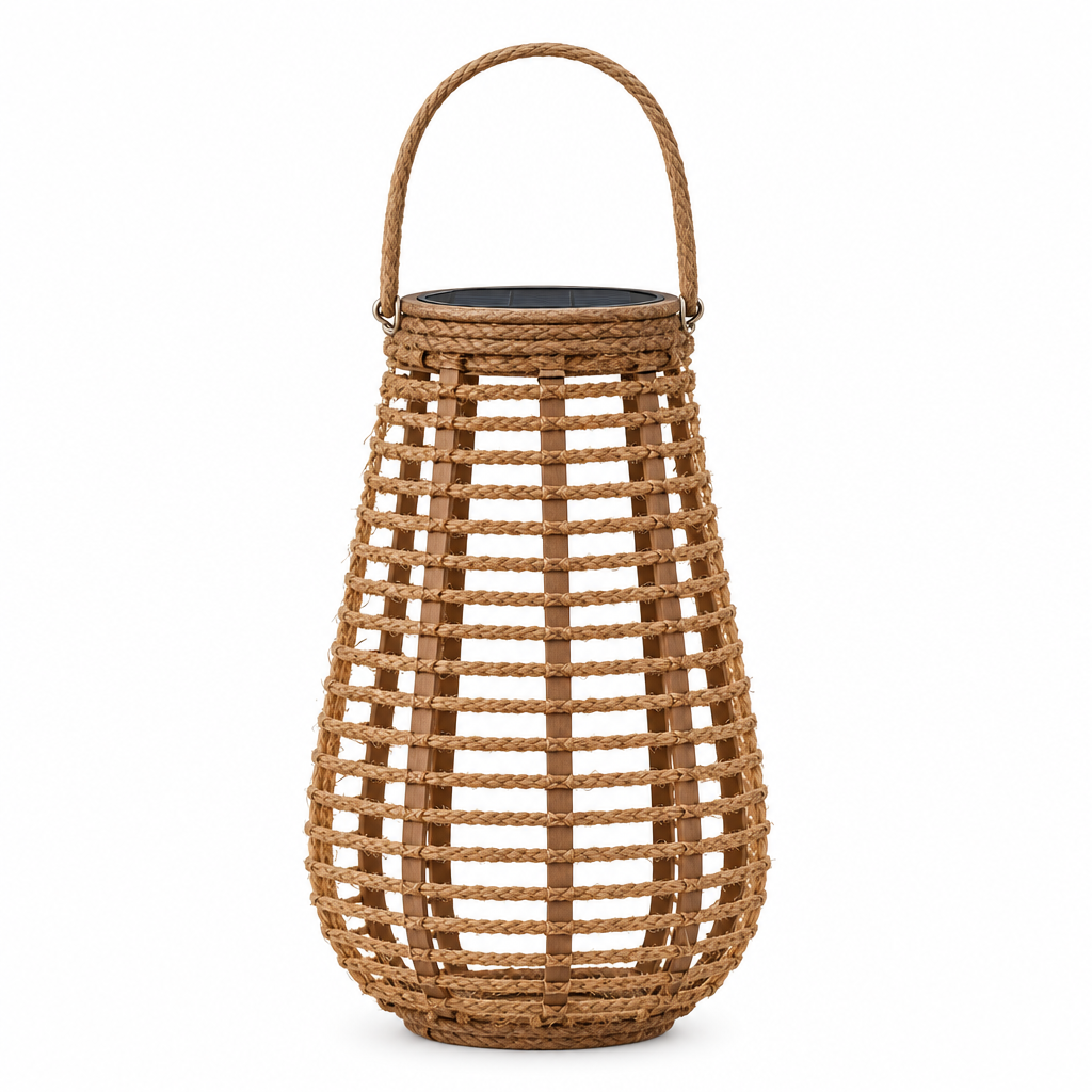 Cesta rattan solar lantern on white background
