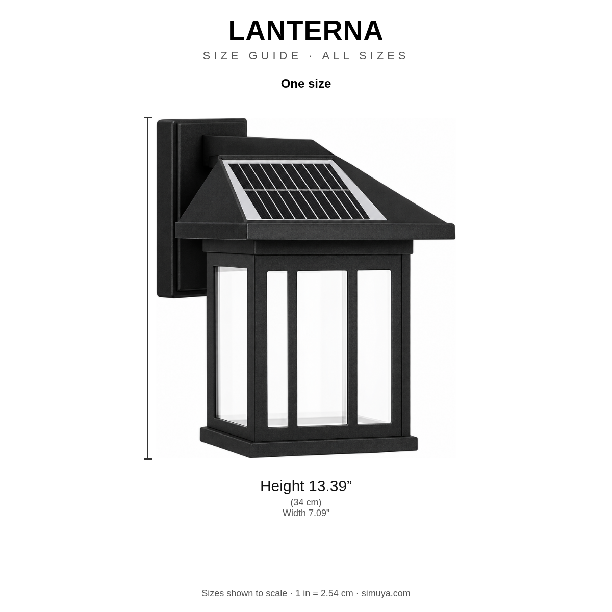 Lanterna size guide, all sizes shown to scale with dimensions