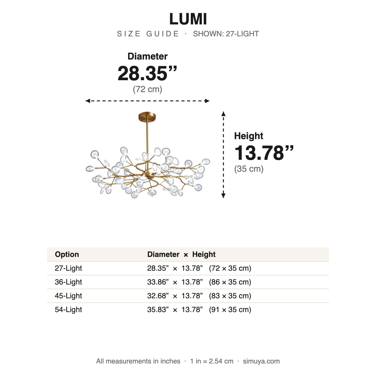 Lumi Firefly LED Pendant Light Modern size guide with dimensions