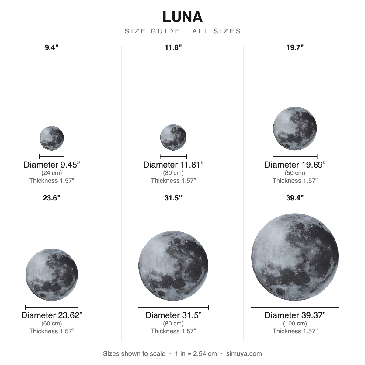 Luna Full Moon Wall Lamp Modern size chart all sizes with dimensions