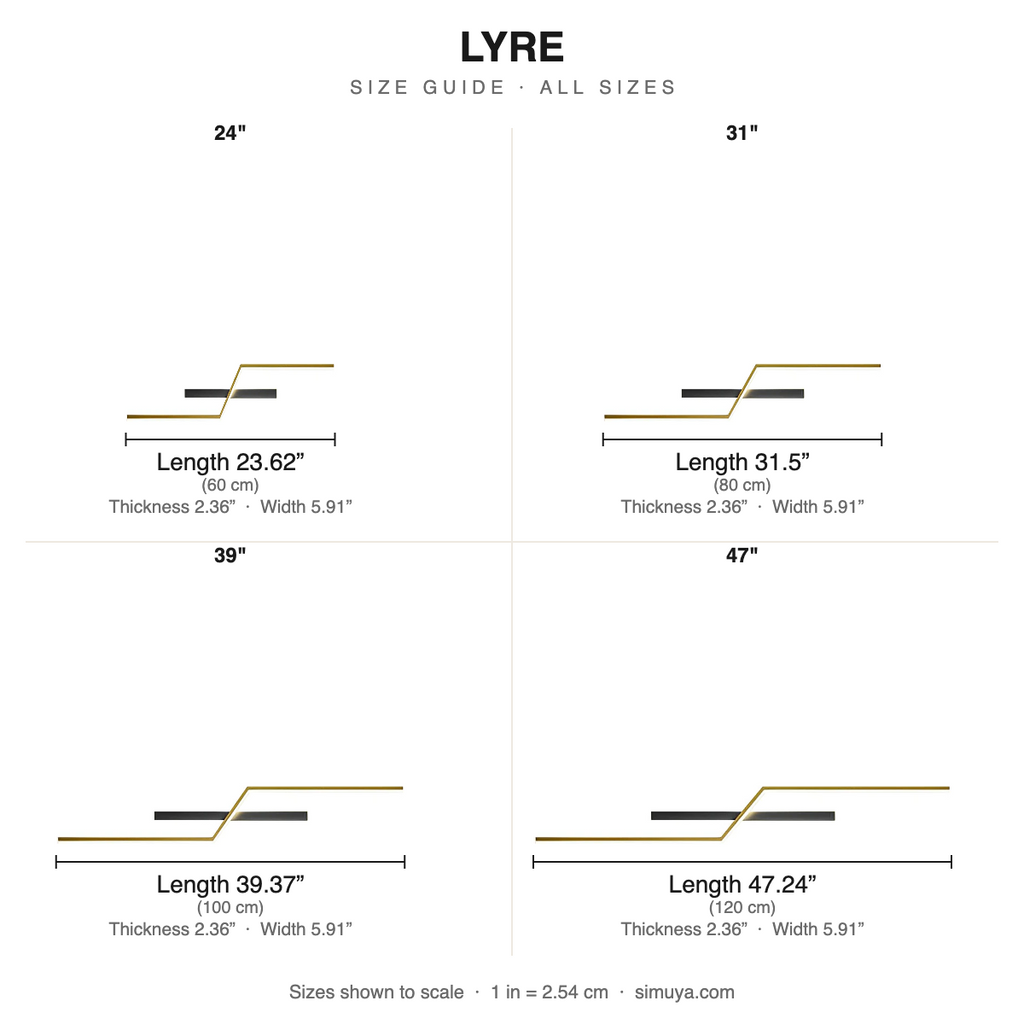 Lyre Modern Linear Wall Sconce Minimalist size chart all sizes with dimensions