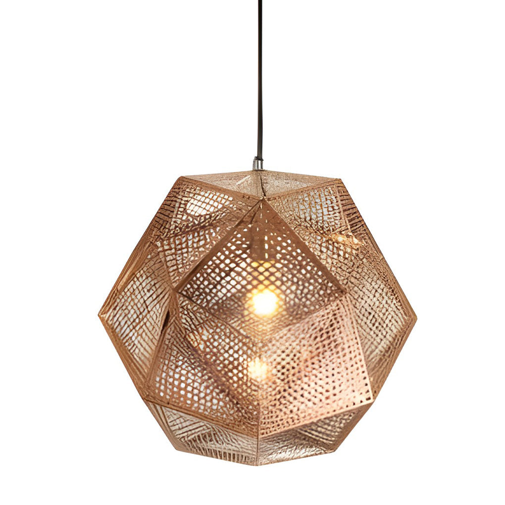 Facet Geometric Metal Pendant Light Modern Perforated Stainless Steel Hanging Light