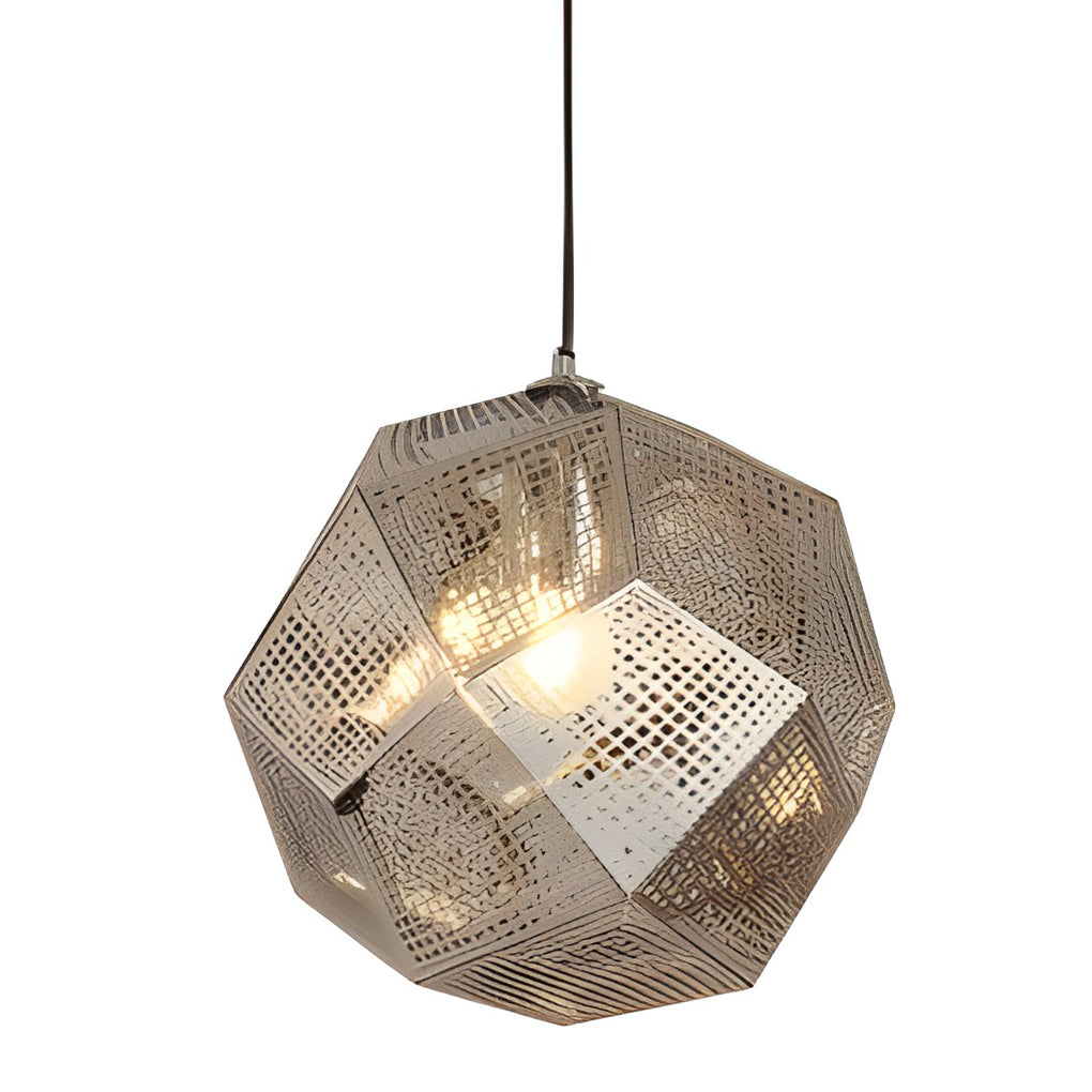 Facet Geometric Metal Pendant Light Modern Perforated Stainless Steel Hanging Light