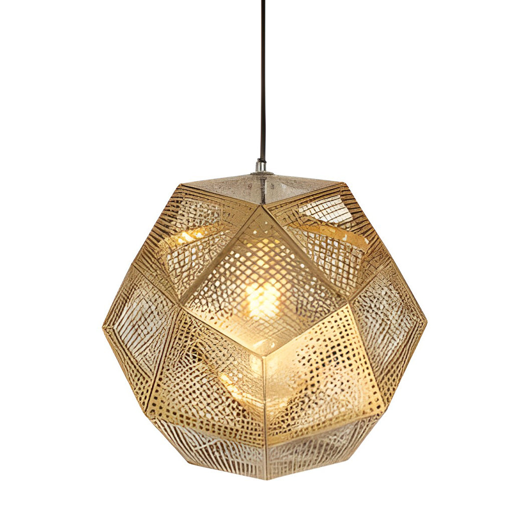 Facet Geometric Metal Pendant Light Modern Perforated Stainless Steel Hanging Light