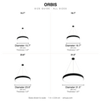 Orbis Modern LED Ring Pendant Light size chart all sizes with dimensions