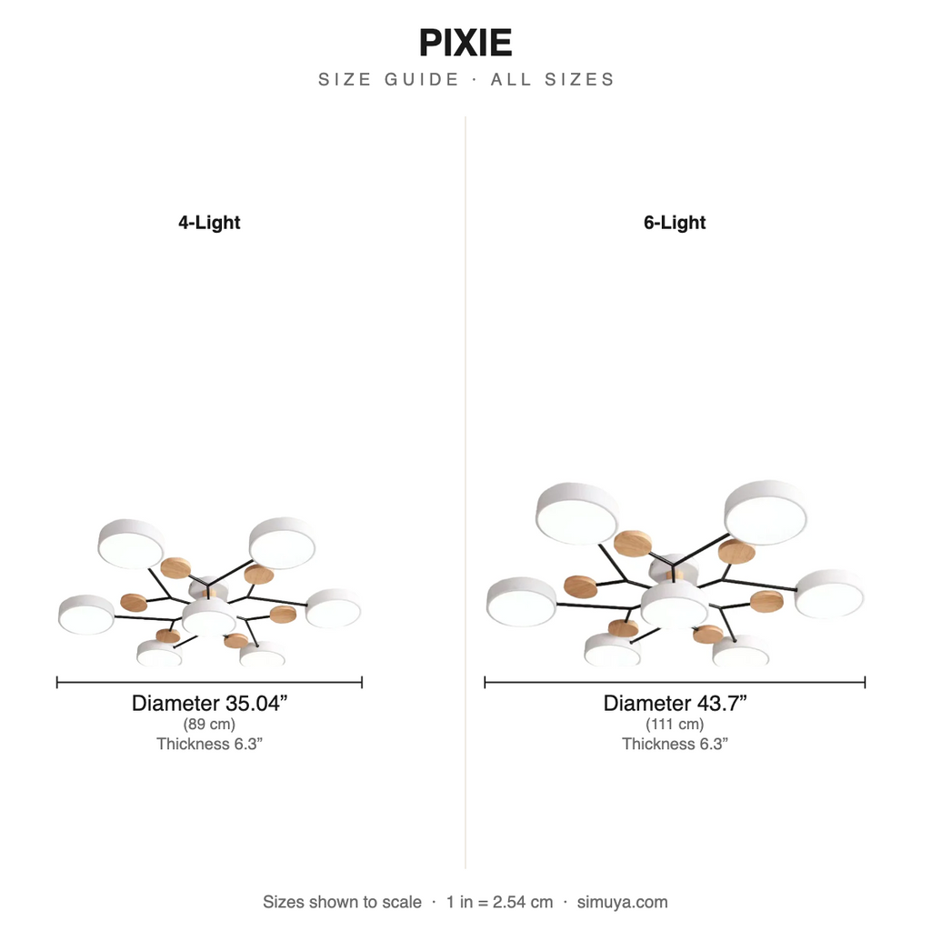 Pixie Sputnik Kids Ceiling Light Modern size chart all sizes with dimensions
