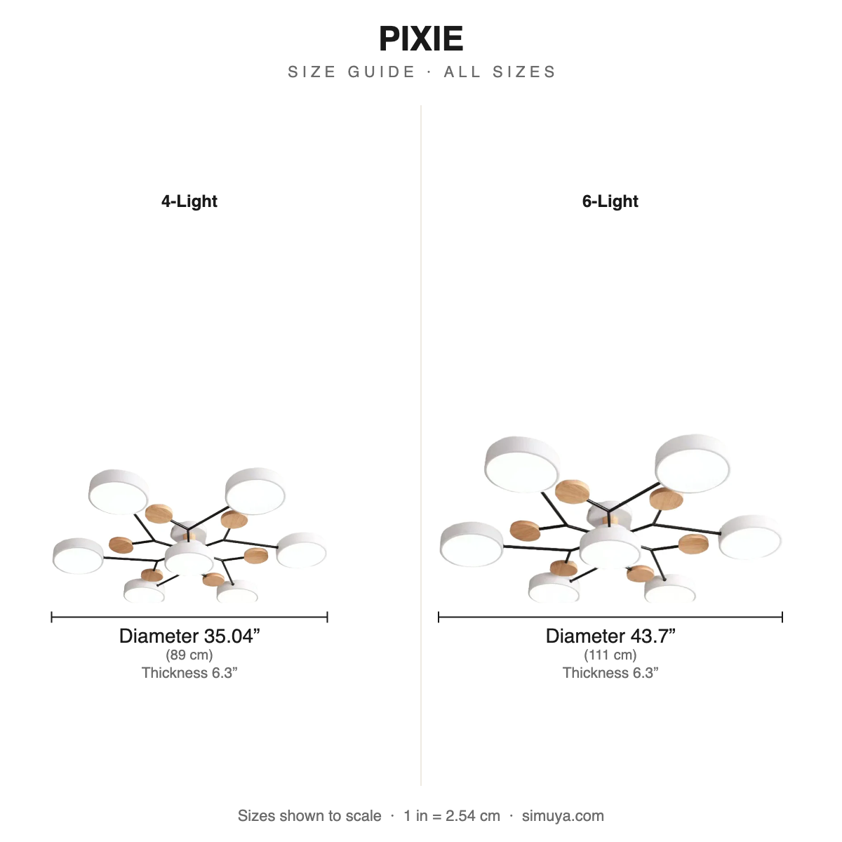 Pixie Sputnik Kids Ceiling Light Modern size chart all sizes with dimensions